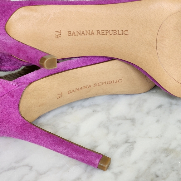 BANANA REPUBLIC Pink Fuschia Suede Bowtie 4 Inch Heels VGUC Size 7.5 - Picture 10 of 10